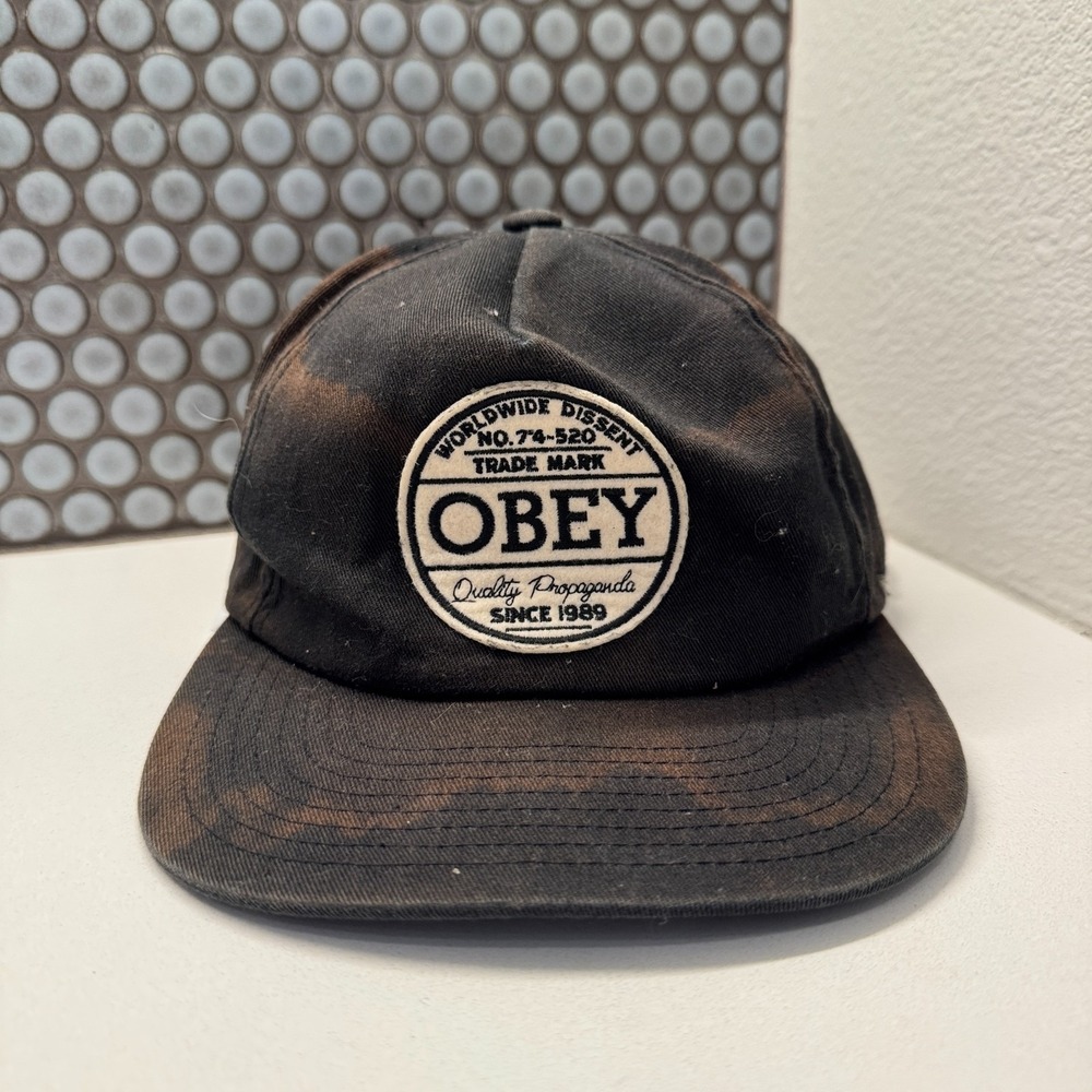 Vintage OBEY PROPAGANDA Hat Cap Black Snap Back Logo Spellout Skate Skater Adult